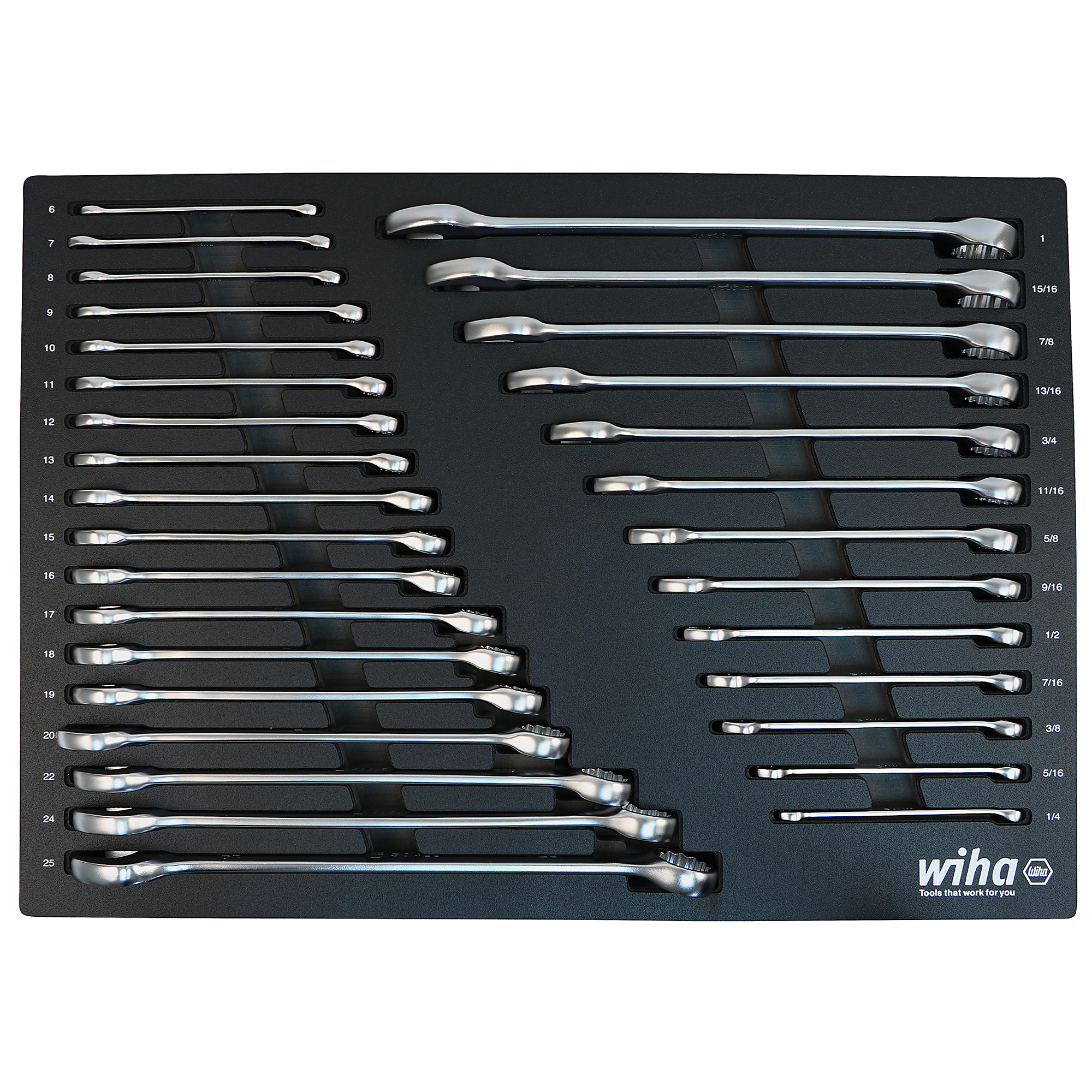 Wiha, 31PC Combination Wrench Tray Set - SAE Metric, Model# 30492
